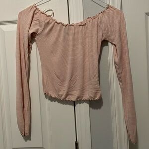 Pink and white strip long sleeve crop top